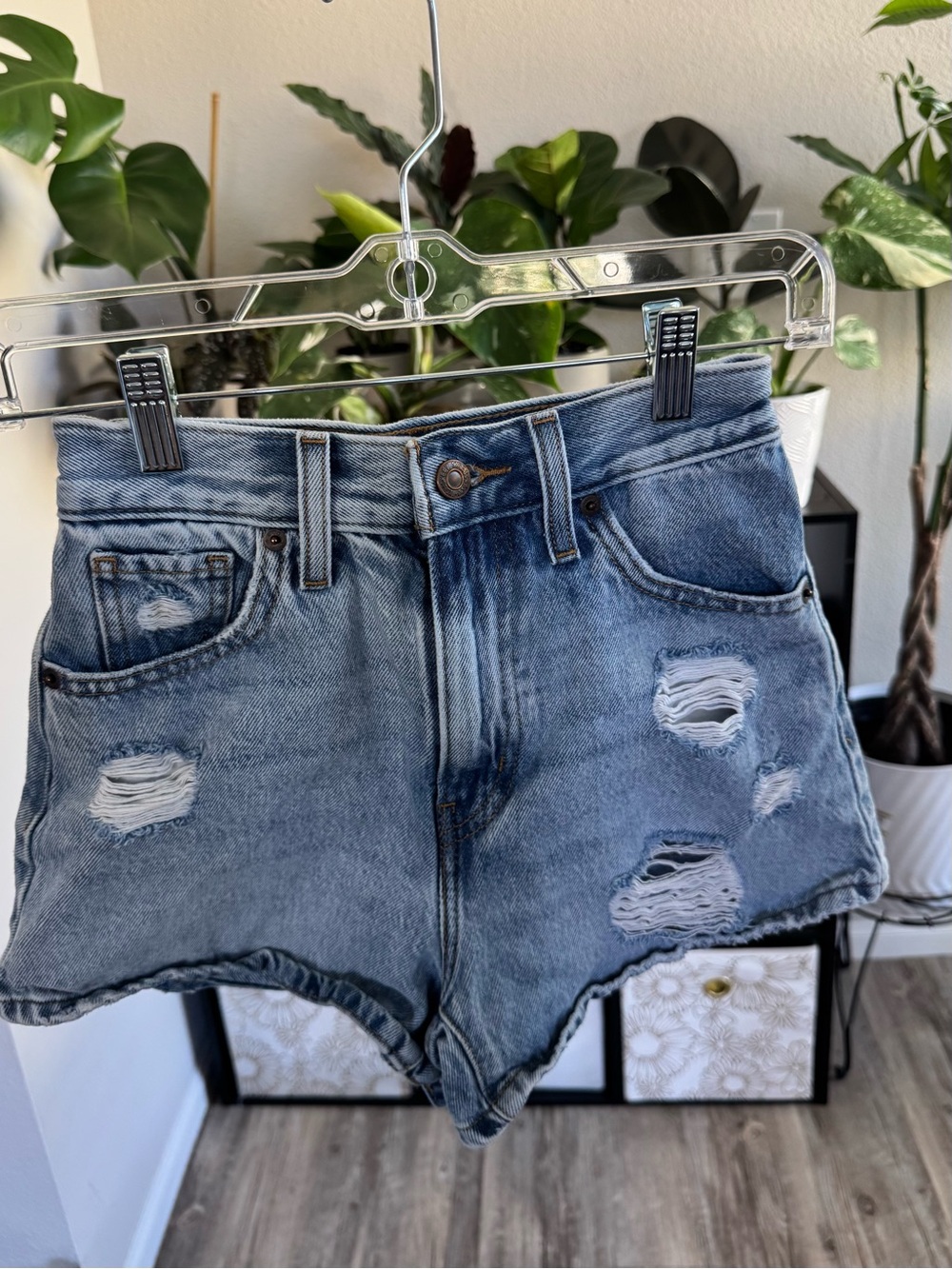 Levi's Distressed Light Blue Denim Jean Shorts